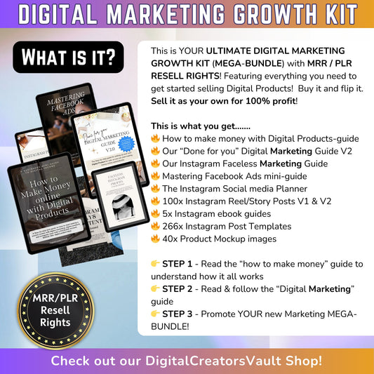 Digital Marketing Growth KIT mega-bundle - Instagram - Ebook guides - Work from home MRR PLR Master resell rights passive income