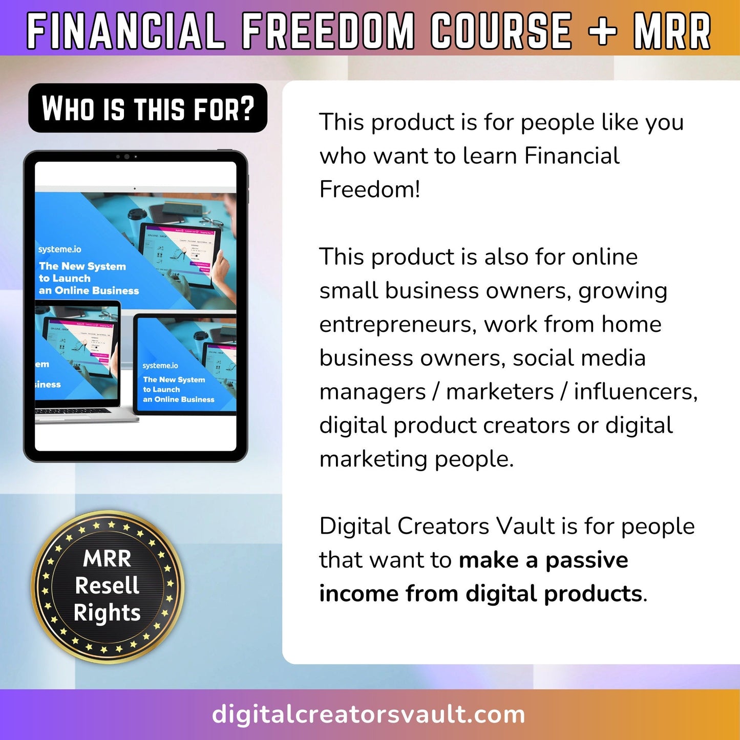 Financial Freedom Course MRR - Launching an Online Business - Systeme IO - Master Resell Rights - MRR