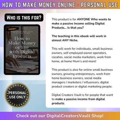 How to make money online with digital products Work from home ebook earn passive income selling Digital Products -  Personal use only