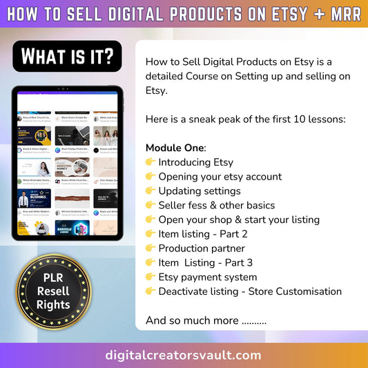 How to sell Digital Products on Etsy Course - Digital Marketing Video Course Sell on Etsy -Master Resell Rights  - MRR