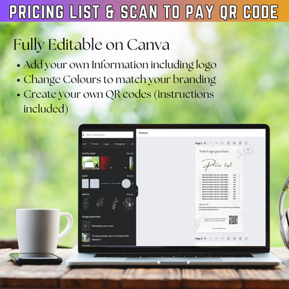 Price List Scan to Pay QR Code Lets Connect Canva Editable Template - Printable table sign pricing guide for small Business Owners SMB - PLR