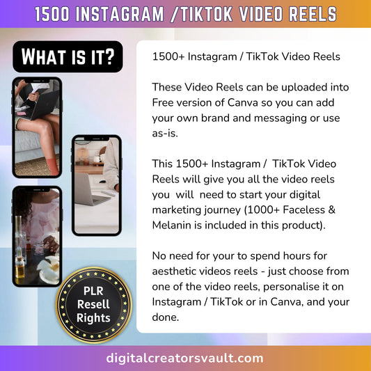 1500+ Instagram TikTok Video Reels Social Media Stock Videos, IG reels, Faceless Instagram Marketing melanin Black Woman Reels PLR Resell