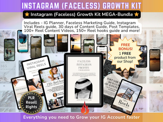 Faceless Instagram Growth Kit MEGA-Bundle: Instagram mini-guides, Instagram Post Templates, Instagram Story Reels graphics, Instagram planner